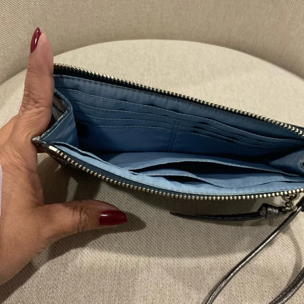Coach Denim and Silver Poppy Wristlet - Picture 3 of 6